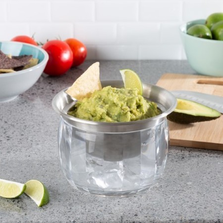 HASTINGS HOME Cold Dip Bowl Chilled Serving Dish with Ice Chamber, Servingware Container for Dip, Hummus 355004IEO